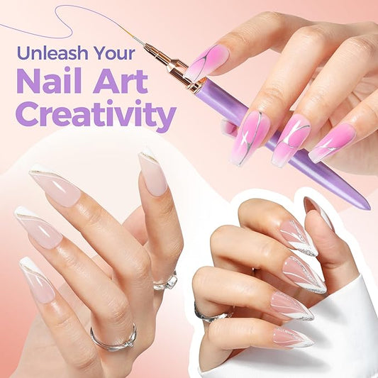 UNA GELLA Nail Art Pens Metallic, Liner Brushes Set For Nail Art Gel Polish, 5Pcs Purple Color, Detail Nail Art Design Painting Brush Set For Nails Gel Fine Drawing Nail Tools, Sizes 7/9/11/15/25mm
