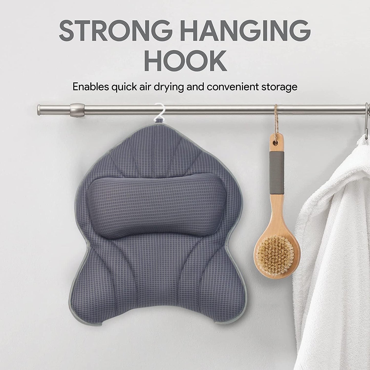 Extra Thick Large Bath Pillow with Neck,Back,Head Support for Bathtub, Spa, Soaking Gray(21''x17'')