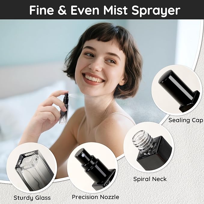 Segbeauty 0.34oz Perfume Atomizer, 10 Pack Glass Mini Travel Perfume Bottle Refillable, 10ml Empty Travel Size Bottles for Cologne Fragrance, Cologne Sprayer with Transfer Tools Set for Refill