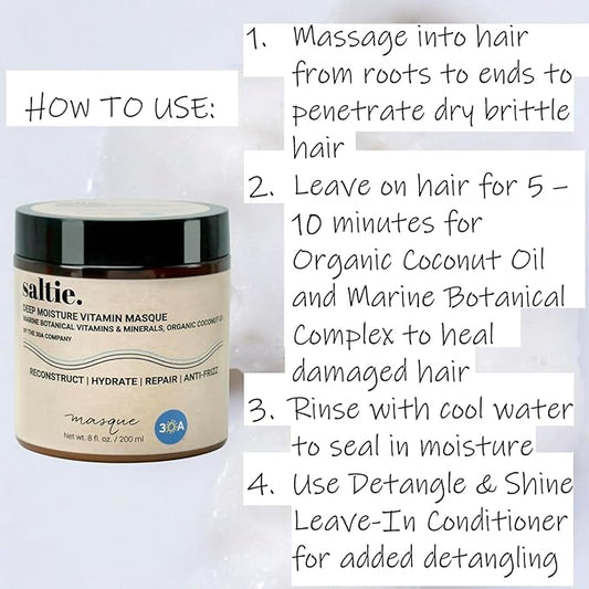 Deep Conditioning Moisture Vitamin Hair Mask with Organic Coconut Oil - Restores Dry Damaged - Repairs damage - reduces frizz - improves scalp circulation - Silicone Free