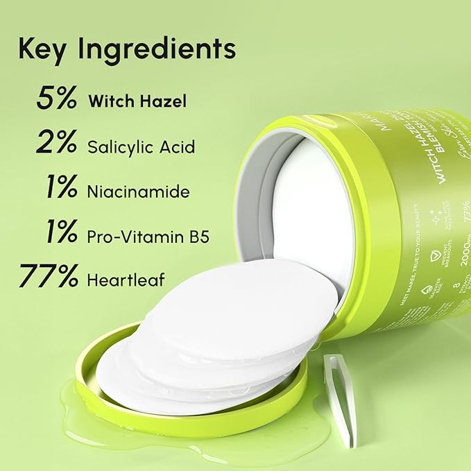MAREE Blemish Toner Polishes - Daily Facial Radiance Toner Polish - Witch Hazel Pads Acne Face Toning - Acne Skin Care with BHA Salicylic Acid - Blemish Clearing Witch Hazel Wipes