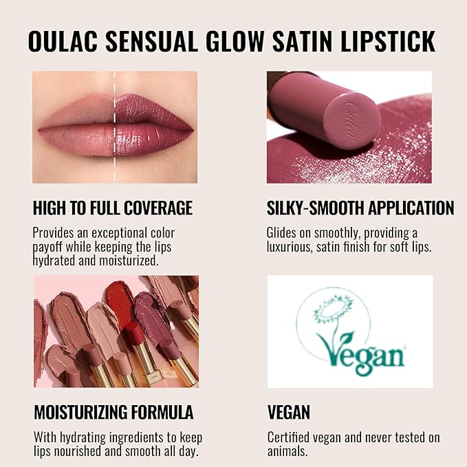 Oulac Color Rich Satin Lipstick - Nude Beige Full Coverage Lip Color, Creamy Silky-Smooth, Moisturizing, Satin Matte Finish, Infused With Shea Butter, Vegan & Clean Beauty, 4g, SG09 Buttercream