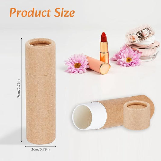 NICENEEDED 10 PCS Paperboard Lip Balm Tubes Set, Refillable Paper Lipstick Tube, Round Cardboard Empty Lip Gloss Container for DIY Lip Gloss Balm and Chapsticks