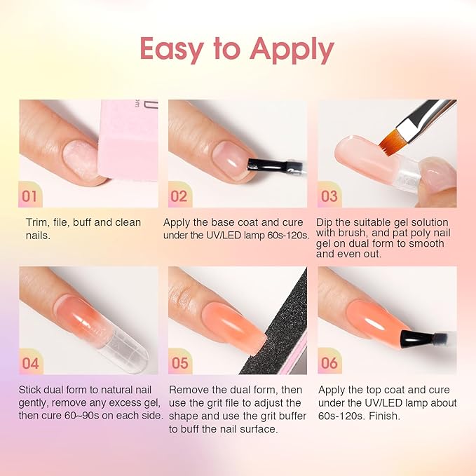 ROSALIND 8PCS Poly Nail Gel Kit with Mini Nail Lamp Clear Nude Purple Brown Poly Extension Gel Kit Mini Starter Kit