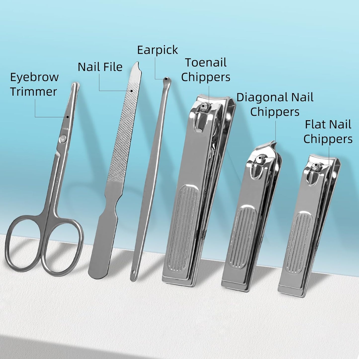 Premium Stainless Steel Nail Clippers Set - Travel Grooming Kit, 10pc Manicure/Pedicure Tools with PU Case - Gift Ideas(C-Black)