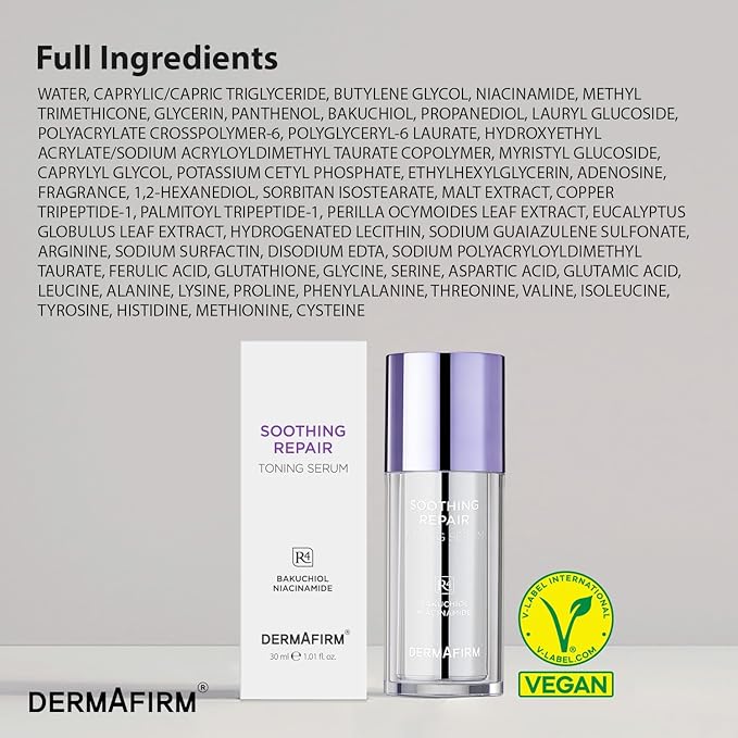 DERMAFIRM Bakuchiol Retinol Serum for Glass Skin with Niacinamide & Peptides | Daily Korean Skin Care for Sensitive Skin | Soothing Repair Toning Serum R4 for Glass Skin