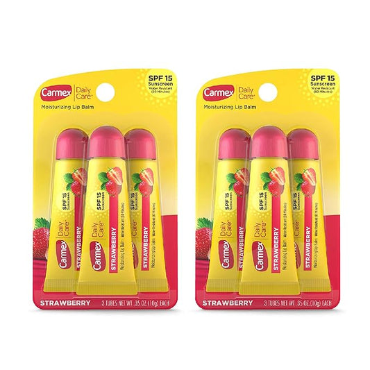 Carmex Daily Care Moisturizing Lip Balm with SPF 15, Strawberry Lip Balm Tubes, 0.35 OZ Each - 3 Count (Pack of 2)