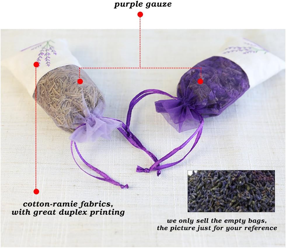 Sachet Empty Bags Linen Fabric Bags Organza Gauze Bags for Lavender, Spice and Herbs (24pcs Purple Drawstring Bag)