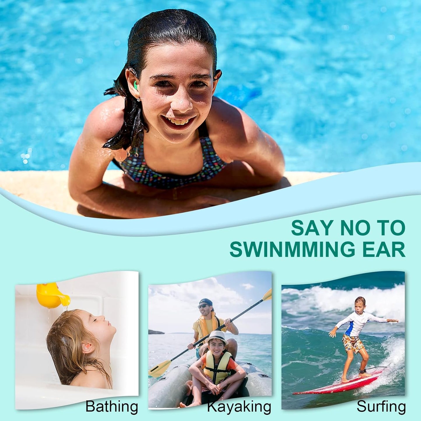 Kids Swimming Ear Plugs,3 Pairs Waterproof Reusable Silicone Child Swim Earplugs for Swimming Surfing Bathing Showering,Small Children Water Ear Plugs Suitable for Boys and Girls (Kids 4-12 Years Old)