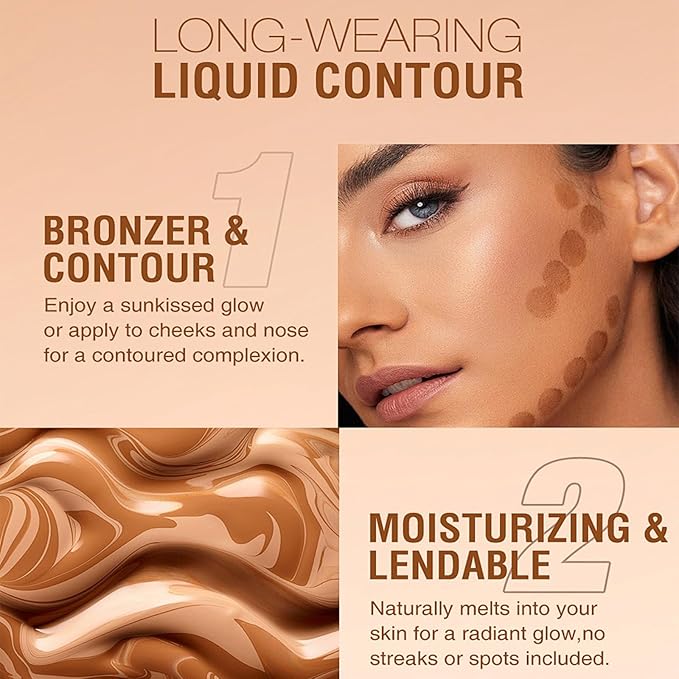 Glow Contour Face Bronzer Highlighter Illuminator Oil Liquid Foundation Cream Contour Concealer Blendable & Smooth Glowing Skin Lightweigh Luminizing Long Lasting Face Shaping Contouring Makeup