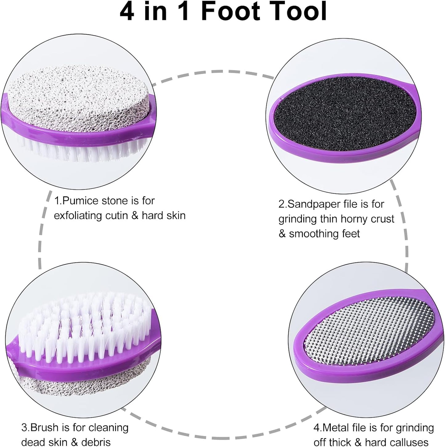 Pumice Stone Brush for Feet 4 in 1, Foot File Callus Remover, Foot Rasp and Sand Paper Pedicure Tools with Handle, Shower Foot Scrubber, Soft Smooth Feet for Home Foot Care,2 Pack