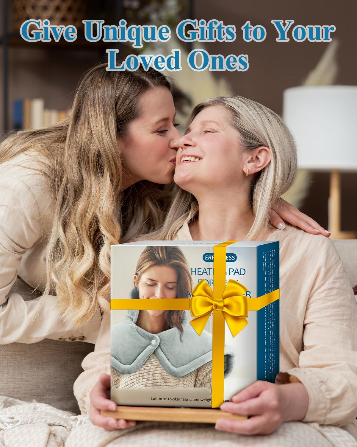 Heating Pad for Neck and Shoulder, Birthday Gifts for Men Women Dad Mom, Electric Weighted Heat Pad for Back Pain Relief, Christmas Gifts, Grey