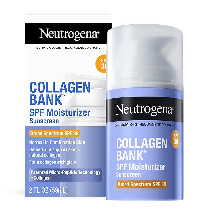 Neutrogena Collagen Bank Face Moisturizer, Broad Spectrum SPF 30 Anti-Aging Face & Neck Collagen Cream, Micro-Peptides, No White Cast 2 fl oz & Trial Size Hydro Boost Facial Cleanser, 0.5oz