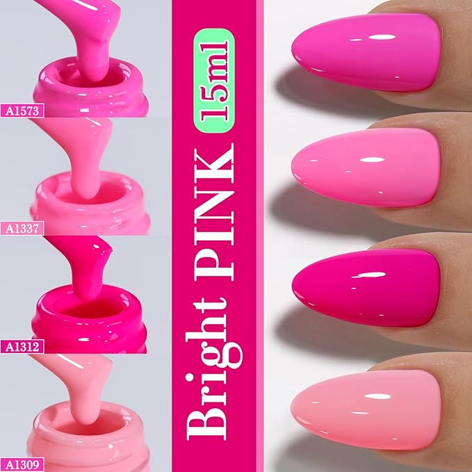 Double Rhythm 6 Pcs 15 ML Gel Polish Set Same Color Same Bottle Soak Off Gel Polish Kit Nail Art Manicure Salon DIY at Home for Women (Bright Neon Light Pink Purple-T6-13)