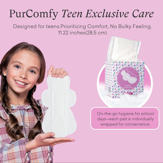 Teens Maxi Period Pads with Wings for Tweens, Organic Cotton Sanitary Pads for Teens Girls 9-14, Teen Large, 15 CT