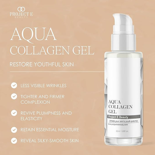 Project E Beauty Aqua Collagen Gel 24-Hour Hydration | Anti-Aging Brightening Treatment | Hydrating & Moisturizing Facial Skincare | Anti-Wrinkle Body Lotion | For Dry or Rough Skin | 50ml