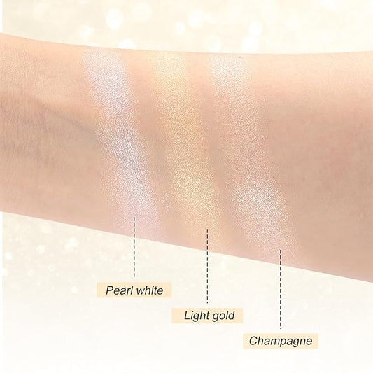 Boobeen Highlighter Makeup Highlighter Powder Palette, Shimmer Illuminator Highlight Contouring Palette Come with Mirror, Long Lasting Glow Defining the Face and Body