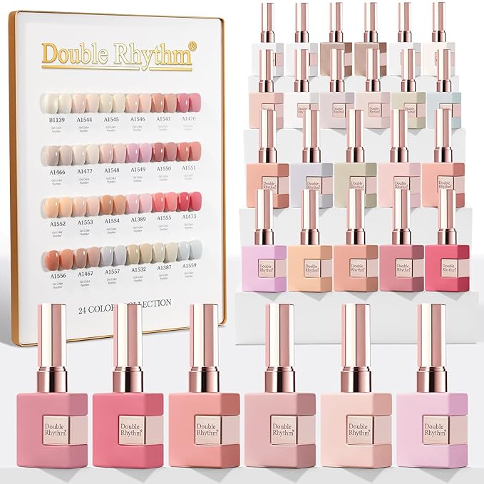 Double Rhythm 28Pcs 0.5Oz Gel Nail Polish Set Same Color Same Bottle Soak Off Gel Polish Kit Nail Art Manicure Salon DIY at Home for Women (Nude Pink Collection-T24-3)