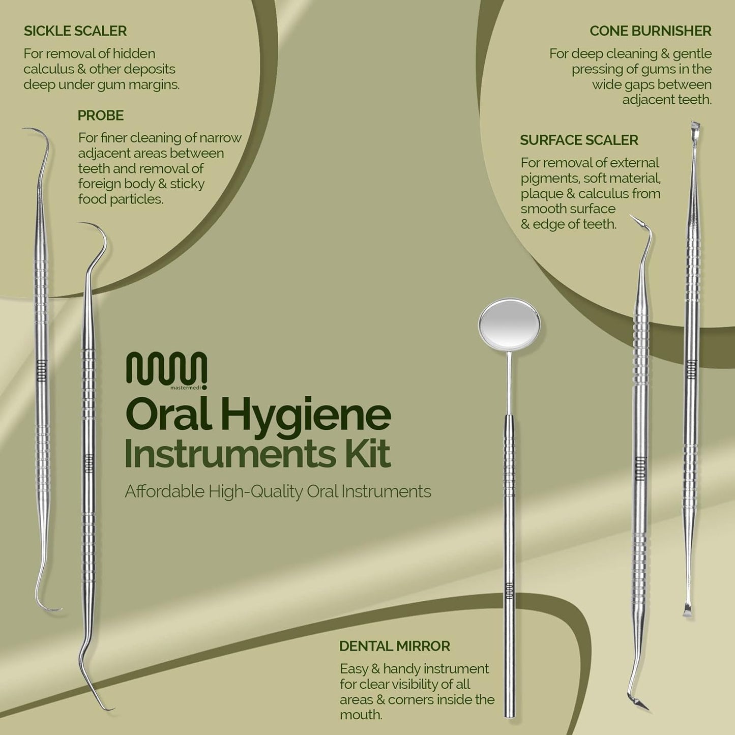 6 Pack Dental Tools Teeth Cleaning Kit, Plaque Tartar Remover for Teeth and Oral Care for Adults, Kids and Pets, Includes Tongue Scraper, Mirror, Probe, 100% Stainless Steel Dental Kit with Case