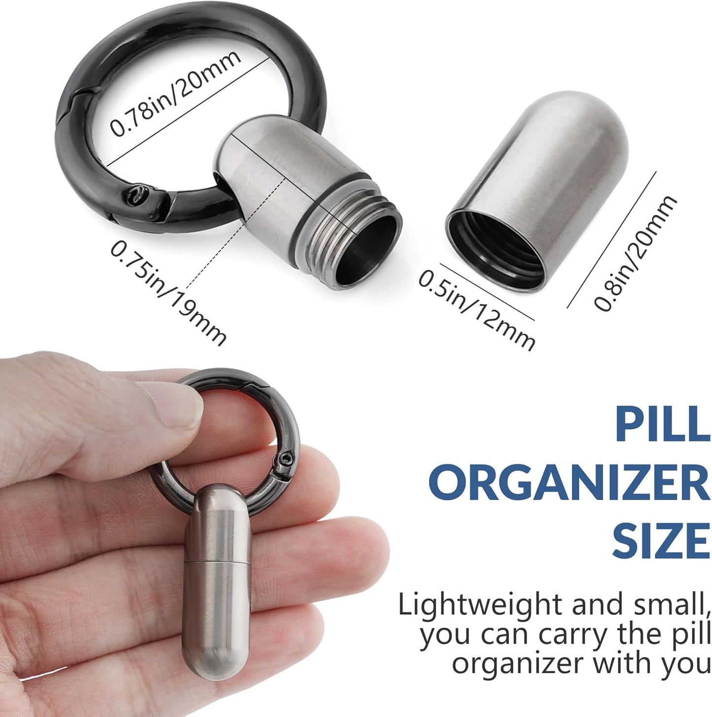 TISKY Small Keychain Pill Holder Titanium,Waterproof Tiny Pill Container with Keyring,Mini Portable Pill Case for Travel,Pill Organizer for Purse Pocket(Silver)