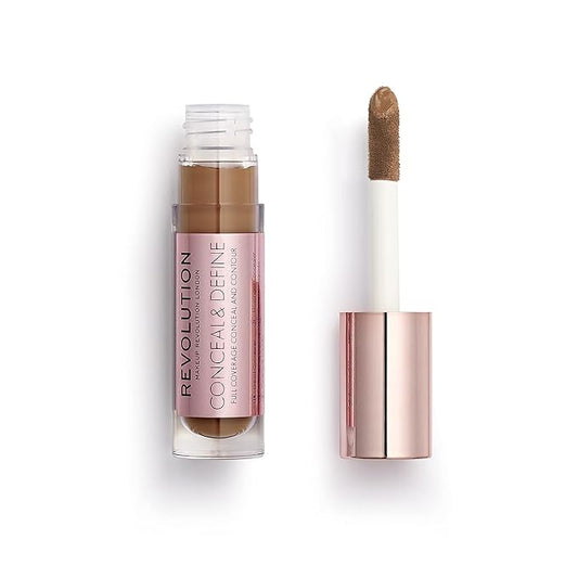 Makeup Revolution Conceal & Define Concealer, Full Coverage Makeup Concealer, Matte Finish & Long Wear, For Dark or Deep Skin Tones, Vegan, C16, 4ml