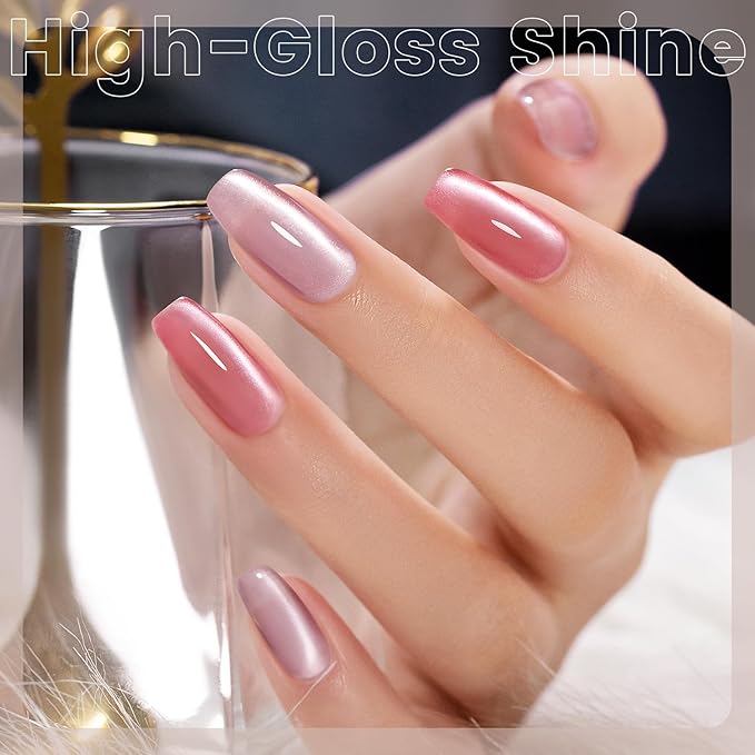 RARJSM Nude Glitter Cat Eye Gel Nail Polish Set 6Pcs Ceramics Pink Light Purple Brown Velvet Shimmer Smoothie Cateye Gel Polish with Magnetic Stick UV LED Curing Require Home Salon Nail Design