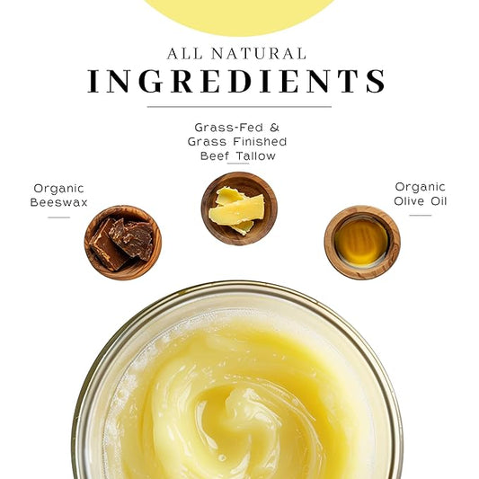 Vanman's Tallow and Honey Balm With No Added Scent - Beef Tallow Face Moisturizer with Grass-Fed/Finished Beef Tallow for Skin, Organic Raw Honey and Beeswax, Cold Pressed Olive Oil - 2.5 oz