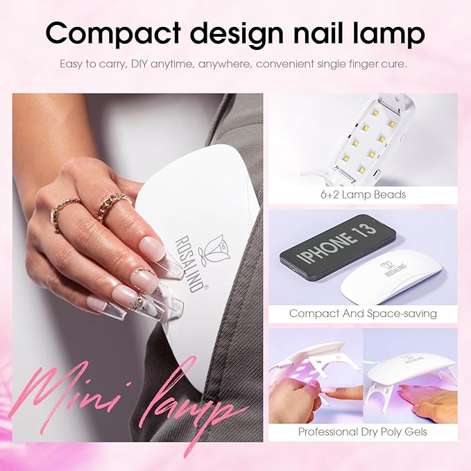 ROSALIND Poly Nail Gel Kit -12 Colors + Nail Art Accessories kit Clear Nude Poly Nails Gel Kit Starter Kit With Slip Solution Pro Nude Pink Nail Extensions Gel Set with Mini UV Lamp