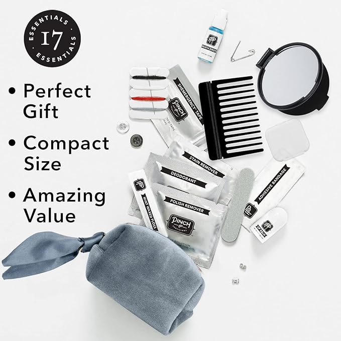 Pinch Provisions Velvet Minimergency Kit, for Her, Includes 17 Must-Have Emergency Essential Items, Compact, Multi-Functional Pouch, Gift for Parties and Birthdays