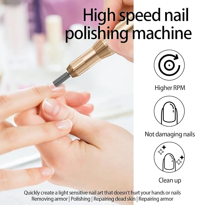 Electric Nail Drill Professional Machine Efile Manicure Pedicure Tools Portable File for Acrylic Gel Dip Powder Nails Salon Use Manicure Pedicure Nail Supplies (Gold)