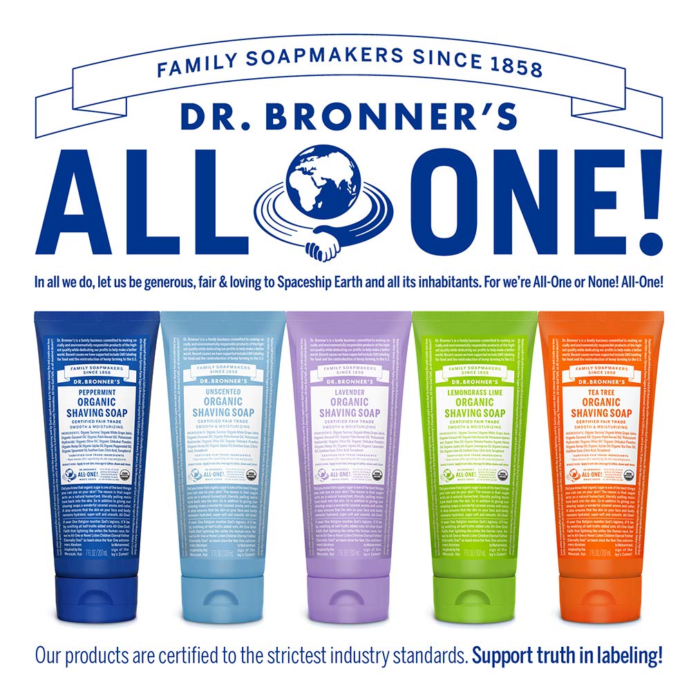 Dr. Bronner's Organic Shaving Soap– 3 Pack Variety, 7oz (Lavender, Tea Tree, Lemongrass)– Moisturizing Shave Soap for Men & Women– Certified Organic Sugar & Shikakai– For Face, Underarms & Legs