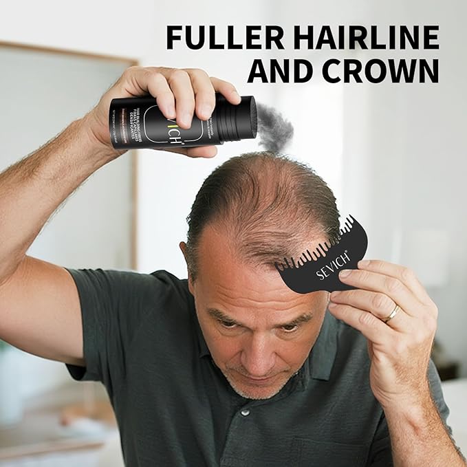 SEVICH Hair Fibers with Spray Applicator - Natural-Looking Hair Thickening Fibers for Men & Women, Instant Fullness, Wind & Water Resistant, Easy Wash Out, 25g (Medium Brown)