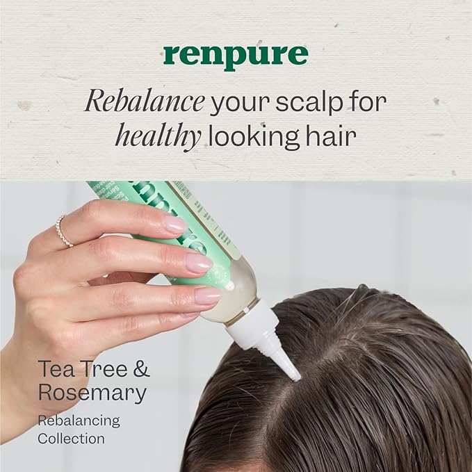 Renpure Tea Tree & Rosemary Scalp Serum, Plant-Based - Refreshing & Rebalancing - For Moisturized, Soft Hair - For Oily/Normal Hair- Tea Tree Leaf Oil, Rosemary Leaf Extract - 4 Fl Oz