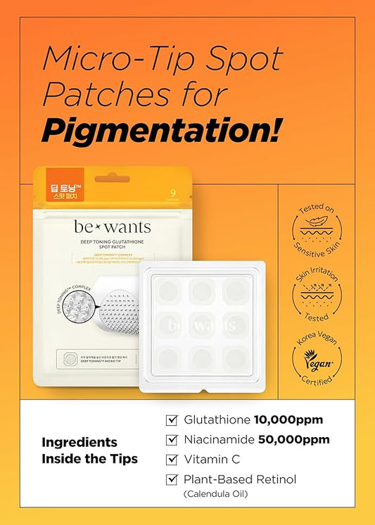 Bewants Deep Toning Glutathione Spot Patch – Micro Tip Patches for Skin Elasticity, Texture & Blemish Care, 9 Patches