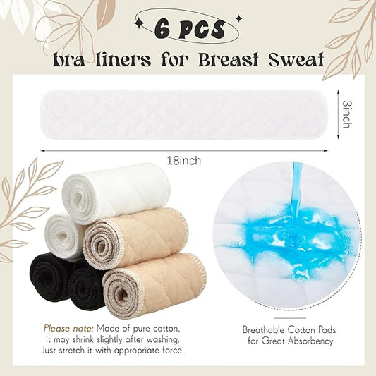 Toulite 6 Pcs Cotton Bra Liners Rectangle Under Bra Pads 3 Layer Bra Sweat Liners for Women Sweating Supplies