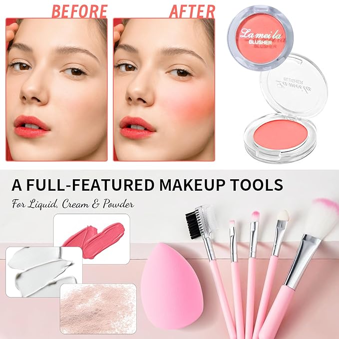 Makeup Set for Girls Teens Women, Makeup Present Set, Makeup Kit, Includes Eyeshadow Palette, Foundation, Blusher, Eyebrow Pencil, Eyeliner, Lip Gloss, Lip Oil, Makeup Brushes & Sponge