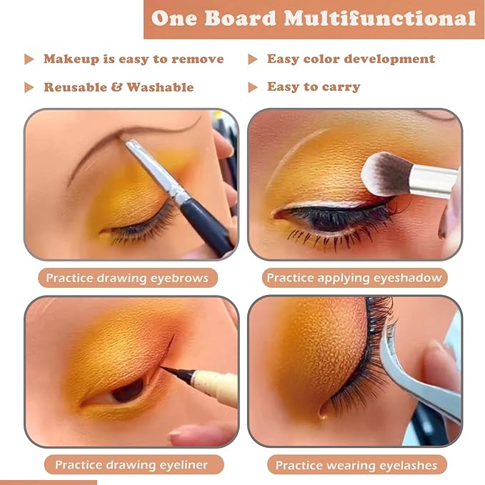 Makeup Practice Face Board, Silicone Makeup Mannequin Face for Makeup Artist Supplies, Mannequin Face for Makeup Practice with Makeup Brushes Rhinestones Sticker(Bright)