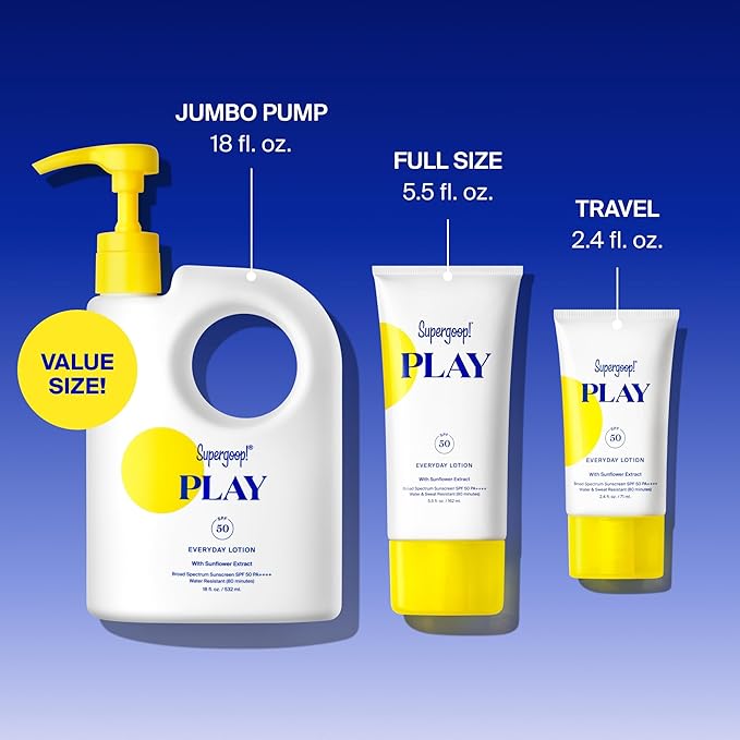 Supergoop! PLAY Everyday Lotion SPF 50 - Broad Spectrum Body & Face Sunscreen for Sensitive Skin - Great for Active Days - Fast Absorbing, Water & Sweat Resistant - 2.4 fl oz