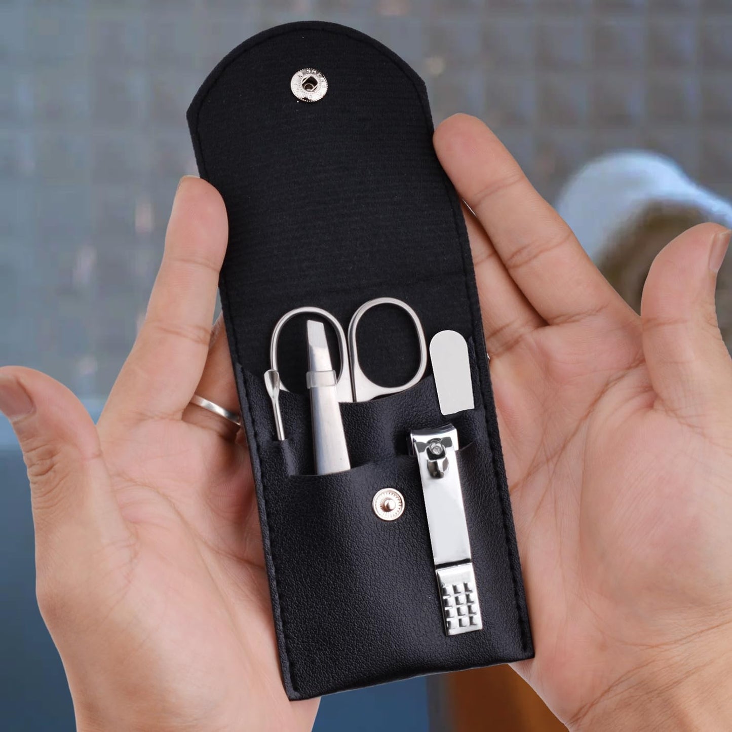 6 Sets Pack Travel Manicure Set Professional Nail Clipper Kit-5 Pieces Stainless Steel Manicure Kit, Women Men Grooming kit With Nail Care Tools Beauty Scissors Tweezers (Silver Black)