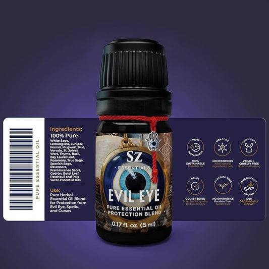 Evil Eye Protection Pure Essential Oil Blend - All-Natural Oils for Spells, Cleansing, Amulets & Rituals - Safeguard Against Negativity Evil & Harm -Therapeutic Grade & Vegan (5ml)