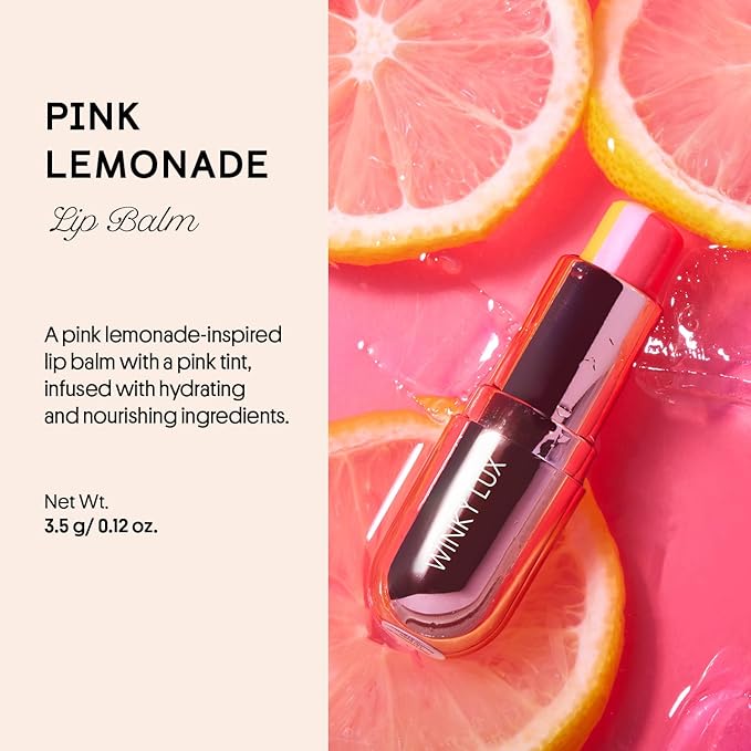 Winky Lux Pink Lemonade Tri-Color Tinted Lip Balm – Lip Care with Jojoba Oil & Vitamin E, Sheer Tint, Juicy Citrus Scent, Softens and Hydrates Dry Lips