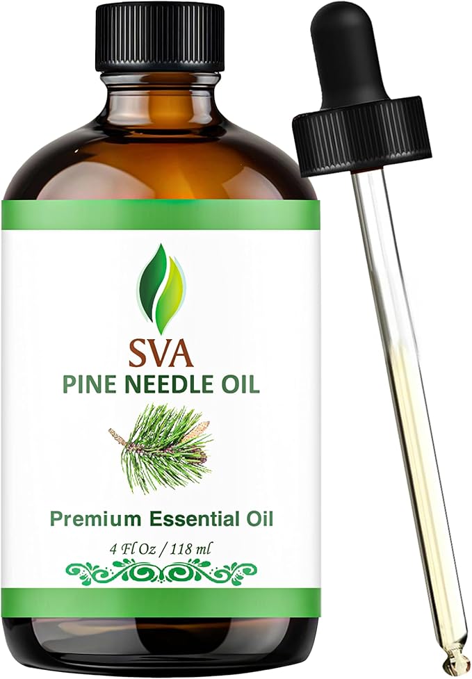 SVA Pine Needle Essential Oil – 4 Fl Oz – 100% Natural Pine Needle Oil - for Diffuser, Hair Care, Face, Skin Care, Aromatherapy, Scalp and Body Massage, Soap and Candle Making – with Dropper