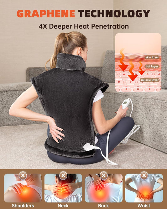 Graphene-Infused Heating Pad for Back and Neck Shoulder for Pain Relief, Large Heat Pad for Women Men Dad, FSA Eligible Items Only List, Weighted Electric Heat Pad, 24"x37", ETL Certified