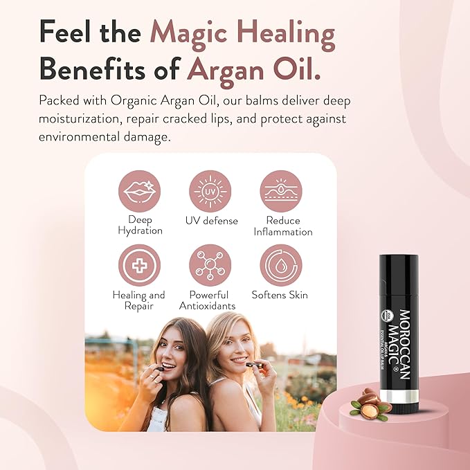 Moroccan Magic Organic Pure Coconut Lip Balm 3 Pack | Ultra-Hydrating Argan & Essential Oil Lip Moisturizer + Vitamin E | Natural Chapsticks for Dry Lips | Smooth, Non-Toxic | Organic Lip Balm Set