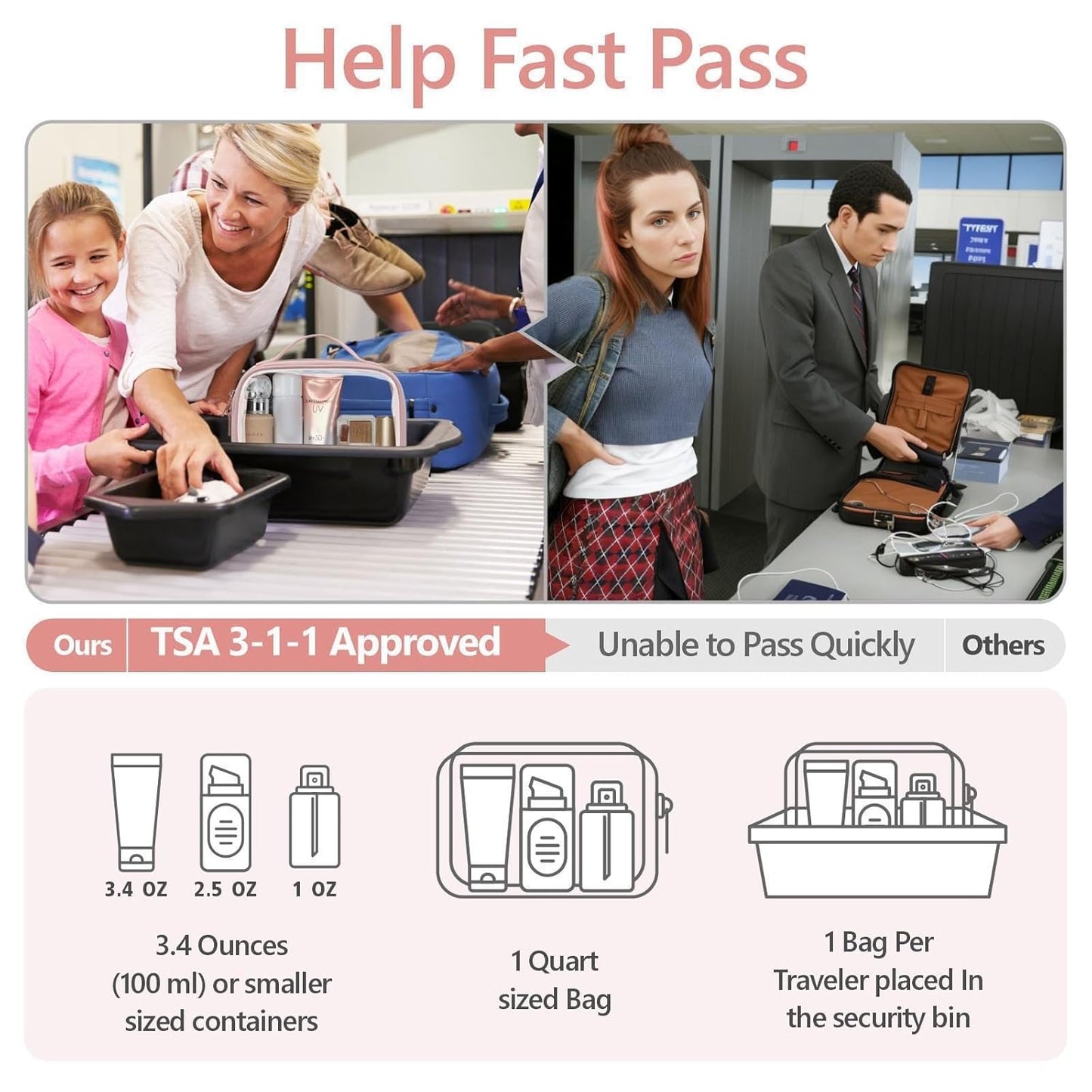 PACKISM TSA Approved Toiletry Bag - Floral Texture Lace Clear Makeup Bags with Handle, Clamshell Closing 180° Opening, Clear Toiletry Bags for Travel Essentials, 0.5 mm Thick, Pink