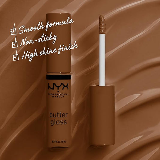 NYX PROFESSIONAL MAKEUP Butter Gloss Brown Sugar, Non-Sticky Lip Gloss - Caramelt (Medium Brown)