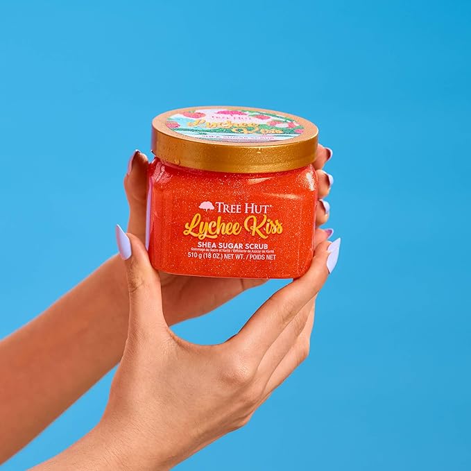 Tree Hut Lychee Kiss Shea Sugar Scrub | Exfoliating Body Scrub Removes Dead, Dry Skin for a Soft & Hydrated Feel | Nourishing Essential Body Care | 18 fl oz.