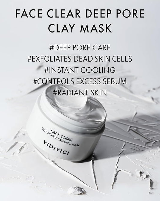 VIDIVICI Korean Deep Pore-Cleansing Clay Mask – Gently Exfoliates & Soothes Oily, Sensitive Skin – Mud Wash-Off Formula for Sebum Control, Cooling Hydration & Pore Tightening – 3.38oz