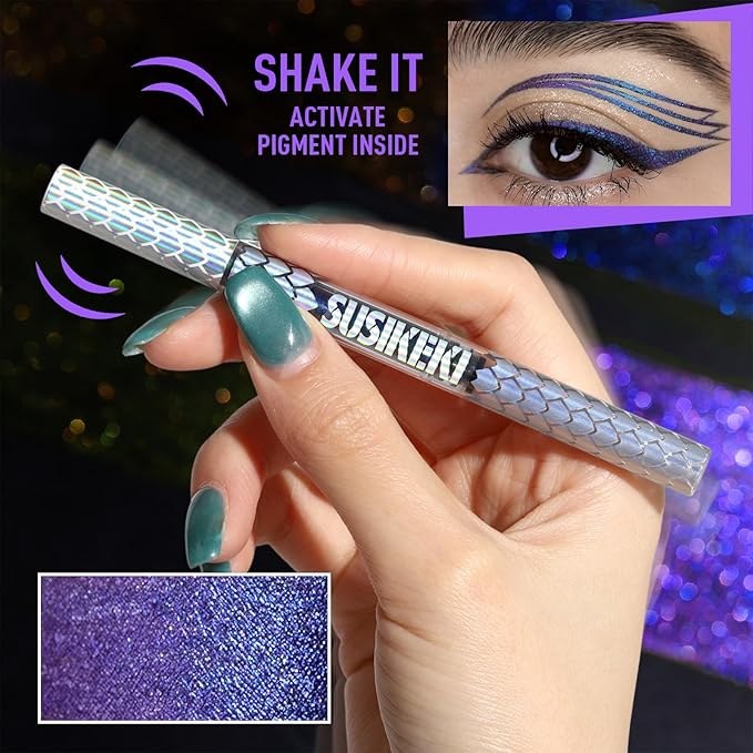 Chameleon Liquid Eyeliner, Blue Purple Metallic Color Shifting Shimmery Eye Liner, Duo-color Waterproof Long Lasting Glitter Eye Makeup Pen Eyeliners (Twilight Iris)