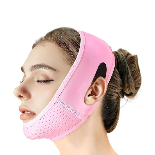 Reusable V Line Lifting Mask with Chin Strap, V Shaped Face Mask for Sagging, Jaw Exerciser (Pink)